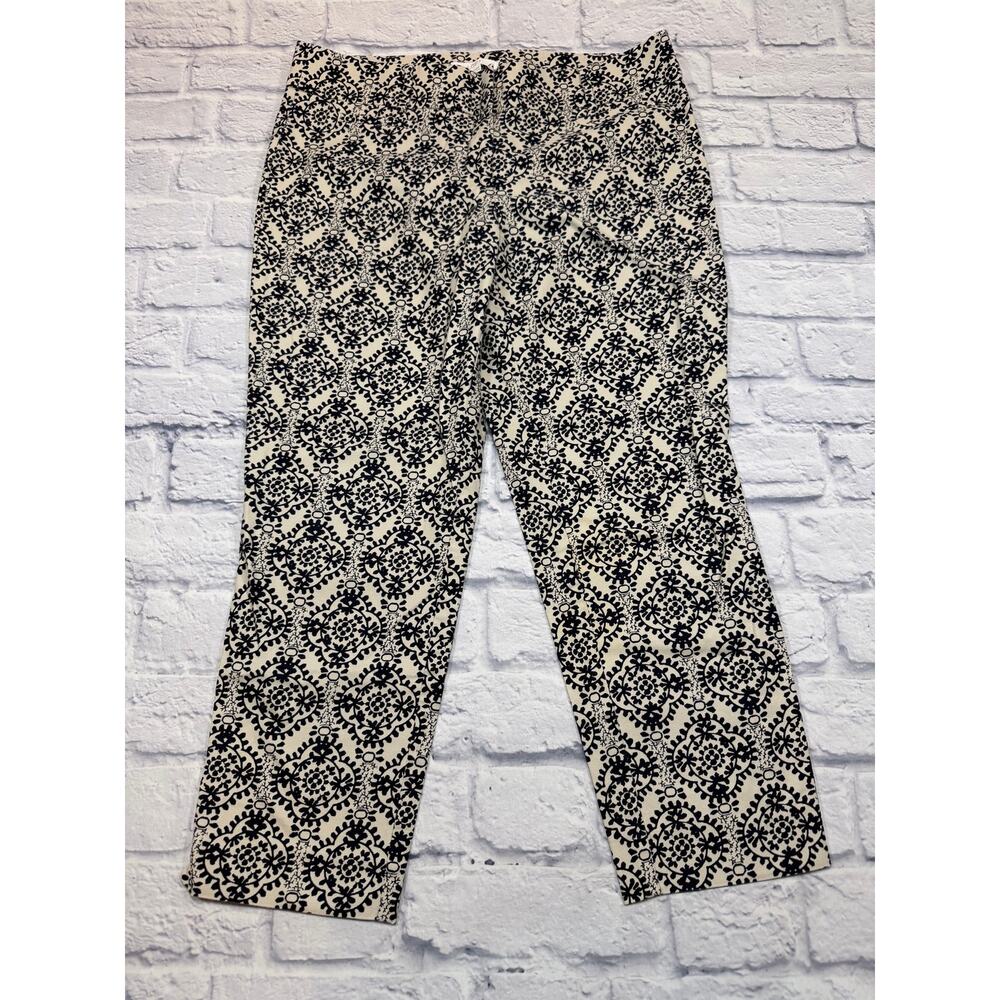 LOFT Marisa Riviera Print Ankle Pants Black Beige size 8 Cotton Spandex J84